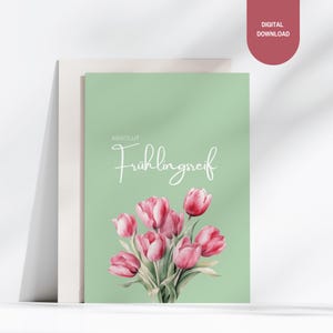 Druckbare Frühlingskarte „Absolut Frühlingsreif“ | Tulpen Postkarte | Frühlingsgruß | Osterkarte digital | Sofort Download | Blumenkarte