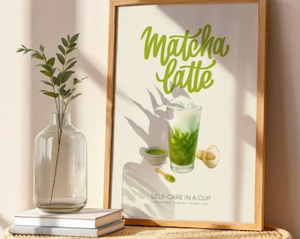 Matcha Latte Printable Wall Art - Aesthetic Kitchen Decor - Digital Matcha Poster - Self-Care in a Cup - Japanese-Inspired Minimalist Art
