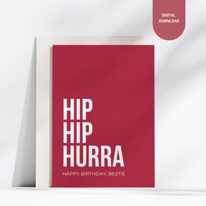 Carte d'anniversaire à imprimer | "Hip Hip Hourra" | Carte de joyeux anniversaire | Carte d'anniversaire pour les amis et les femmes | Carte postale petite amie