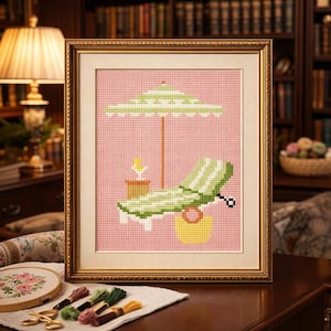 Sillón verde - Diseño de patrón de punto de cruz - Impresión digital en PDF