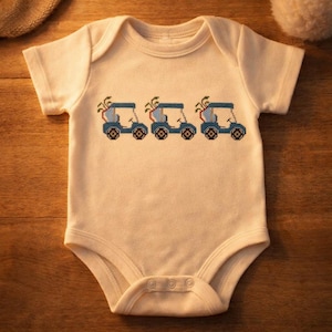 ブルーゴルフカート - クロスステッチパターンデザイン - デジタルPDFプリント