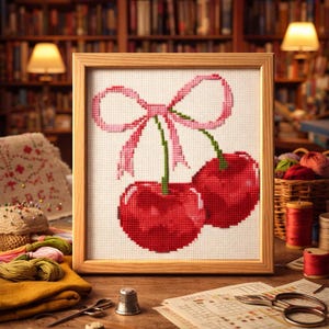 Cherry Bow - Cross Stitch Pattern Design - Digital PDF Print