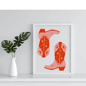 Orange Cowgirl Boots - Cross Stitch Pattern Design - Digital PDF Print