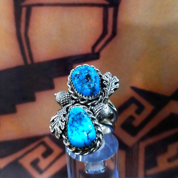 Handcrafted Sterling Silver Turquoise Acorn Ring: Native American Style