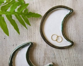 Crescent Moon Shaped Trinket Dish: Decorative Handmade Ceramic Jewelry Dish