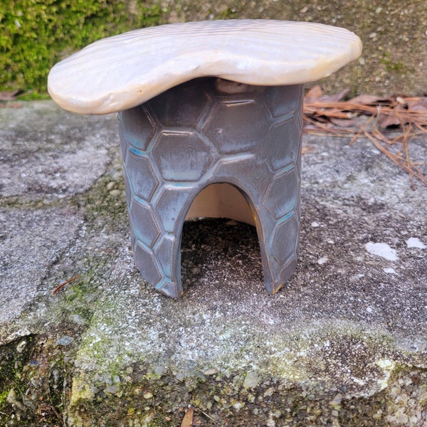 Blue Handmade Ceramic Toad Hut for a Shade Garden / Ceramic Toad Home