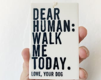 dog sign | walk your dog sign | animal lover | ceramic wall tag | ceramic wall tile | ceramic wall art | screenprinted ceramics | home decor