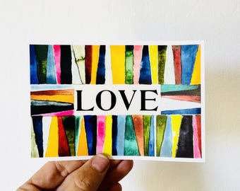 5.5" x 3.75" vinyl CLEAR sticker LOVE hand painted pattern • water bottle sticker • journal sticker • window sticker
