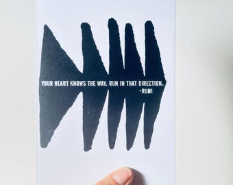 your heart knows the way rumi greeting card 4 1/8" w x 5 7/8"
