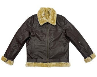 Chaqueta de aviador de piel de oveja marrón para hombre: Cazadora bomber personalizada