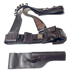 Cosplay Leder Gürtel Set mit Bandolier, Holster & Beutel | Handgefertigtes Kopfgeldjäger Kostüm-Accessoire
