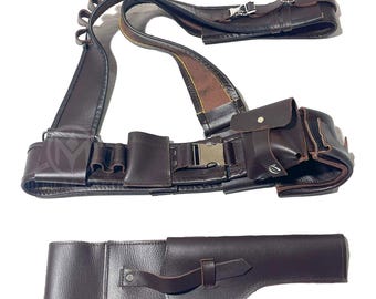 Cosplay Leather Belt Set with Bandolier, Holster & Pouches | Handmade Bounty Hunter Costume Accessory