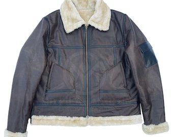 Chaqueta de aviador de piel de oveja marrón para hombre: Bomber de cuero auténtico hecho a mano