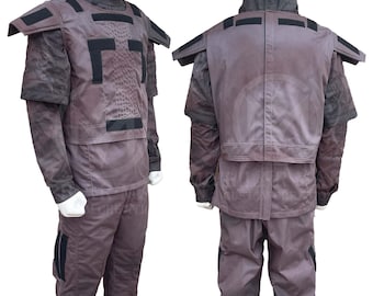 Tuta da volo da commando invecchiata, realizzata a mano: completo cosplay in 3 pezzi