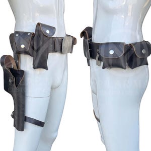 Jedi-Inspired Cosplay Belt Rig: Dark Brown Holster, Saber Clip & Pouches