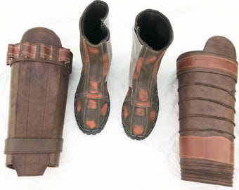 Handmade Leather Cosplay Leg Greaves and Boots: Custom Shin Armor Set