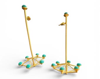 24k Gold Brass  Carousel Earrings: Semi-Precious Stone Inlay
