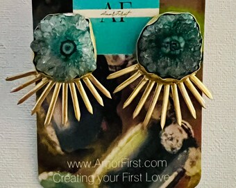 Quartz Inlay Skirt Earrings: 24k Over Brass, Chic Design