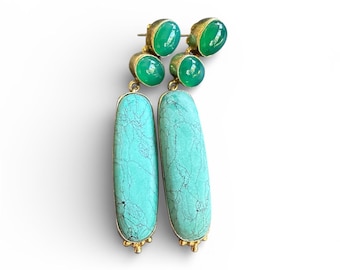Handcrafted Semi-Precious Stone Earrings: 24k Gold Over Brass