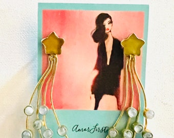 Stardust Earrings: 24k Gold Brass with Semi-Precious Stone Inlay