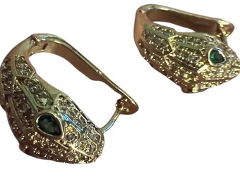 Gold Serpentina Earrings: Cubic Zirconia Snake Studs