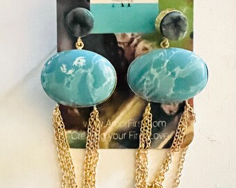 Handcrafted 24k Gold Over Brass Earrings: Semi-Precious Stone Inlay
