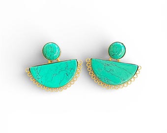 Handcrafted Semi-Precious Stone Earrings: 24k Gold Over Brass