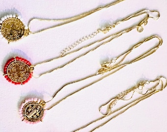 Beaded Medallion Necklace: 18k Gold Over Alloy