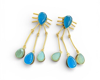 24k Gold Over Brass Earrings: Semi-Precious Stone Inlay