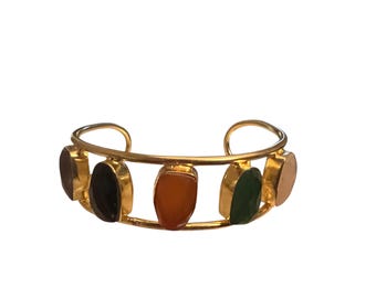 24k Gold Plated Gemstone Cuff Bracelet