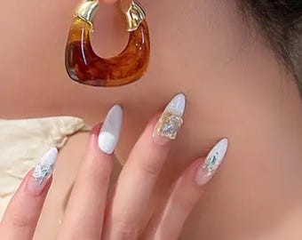 Resin Hoop Earrings: 70s Disco Style, 18K Gold Plated