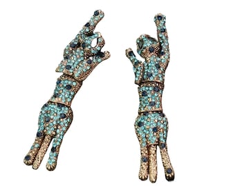Blue Leopard Rhinestone Dangle Earrings: 18K Gold Plated