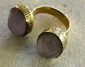 24k Gold Plated Adjustable Ring with Semi-Precious Stones