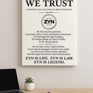 In ZYN We Trust Canvas | Funny Frat Dorm Room Wall Art | 11x14 Print | Zyn Nicotine Decor Gift for him
