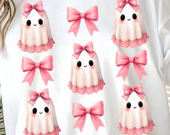Pink Bow Ghost PNG: Spooky Season Sublimation Design (Digital Download)