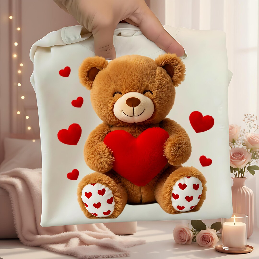 Valentine Teddy Bear PNG – Heart Teddy Bear T-shirt Design, Cute Love ...