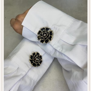 Flower Glass Black Button Cover | Cufflinks |Clip on Button Covers | Button accessories | Button Jewels | Pearl Buttons |Wedding Gift
