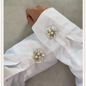 Pearl Flower 5 White Button Cover | Cufflinks |Clip on Button Covers | Button accessories | Button Jewels | Pearl Buttons |Wedding Gift