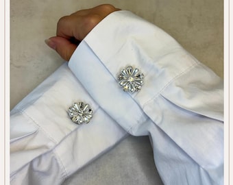 Cubrebotones plateado con copos de nieve | Gemelos | Cubrebotones con clip | Accesorios para botones | Joyas para botones | Regalo de Navidad | Regalo de boda