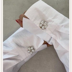 Knopfüberzug mit Perlenballonblume und Diamant | Manschettenknöpfe | Knopfüberzüge zum Anklipsen | Knopfzubehör | Knopfschmuck | Perlenknöpfe | Hochzeitsgeschenk