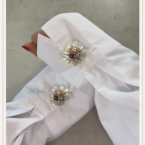 Pearl Flower 5 Brown Button Cover | Cufflinks |Clip on Button Covers | Button accessories | Button Jewels | Pearl Buttons |Wedding Gift