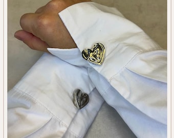 Cubrebotones de plata con forma de corazón perforado | Gemelos | Cubrebotones con clip | Accesorios para botones | Joyas para botones | Regalo de Navidad | Regalo de boda