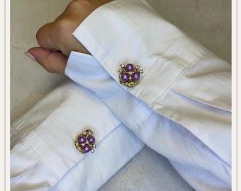 Pearl Purple 3 Diamant Rose Button Cover | Cufflinks |Clip on Button Covers | accessories | Button Jewels | Pearl Buttons |Wedding Gift