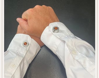 Botones circulares naranjas con diamantes de imitación para hombre | Gemelos | Botones con clip | Accesorios para botones | Joyas para botones | Botones de perlas | Regalo de boda