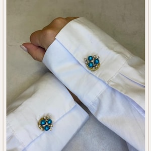 Pearl Aqua 3 Diamond Rose Button Cover | Cufflinks |Clip on Button Covers | Button accessories | Button Jewels | Pearl Buttons |Wedding Gift