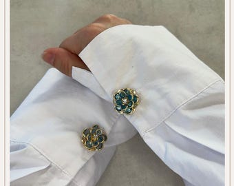 Mini flor de cristal azul para botones | Gemelos | Cubiertas para botones con clip | Accesorios | Joyas para botones | Botones de perlas | Regalo de boda