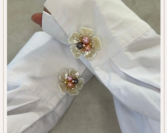 Funda para botón rosa suave con diseño de flor de perlas | Gemelos | Fundas para botones con clip | Accesorios para botones | Joyas para botones | Botones de perlas | Regalo de boda
