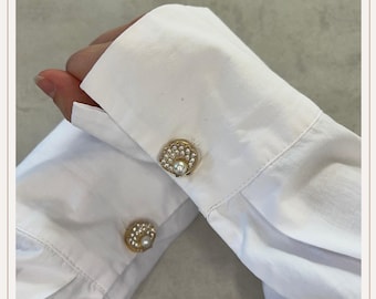 Funda para botón de oro con diamantes de concha | Gemelos | Fundas para botones con clip | Accesorios para botones | Joyas para botones | Botones de perlas | Regalo de boda