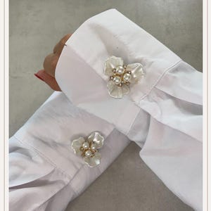 Pearl Flower 3 White Button Cover | Cufflinks |Clip on Button Covers | Button accessories | Button Jewels | Pearl Buttons |Wedding Gift
