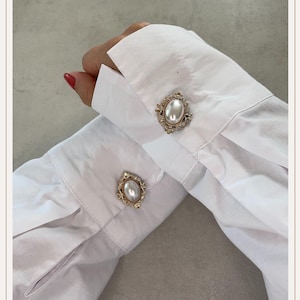 Oval Pearl Silver Button Cover | Cufflinks |Clip on Button Covers | Button accessories | Button Jewels | Pearl Buttons |Wedding Gift